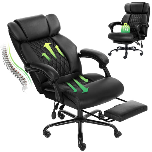 500lbs Big and Tall Reclining Office Chair with Footrest Adjustable Lumbar Support for Back Pain, Wide Seat Executive Chair Armrest Pad, Heavy Duty Base&Rubber Wheels, Ergonomic Computer Desk Chair
