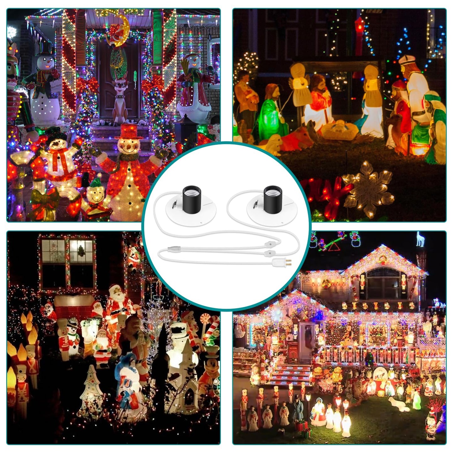 Yubunt 4.9ft Blow Mold Light Kit Replacement- with E26/E27 Lamp Holder Replacement Parts, Suitable for Halloween Pumpkins, Christmas Snowmen, Holiday Lighting Decorations, Etc. (2Set)