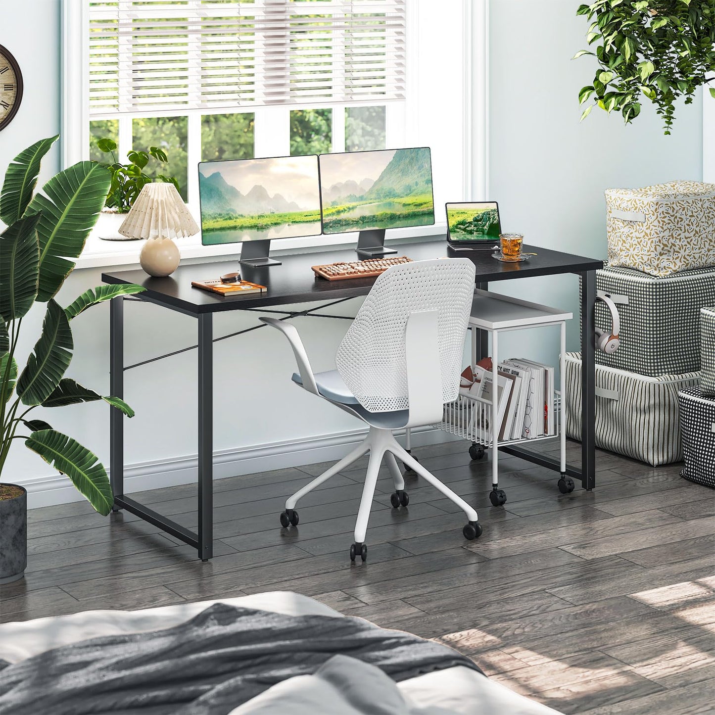 Coleshome 55 Inch Computer Desk, Modern Simple Style Desk for Home Office, Study Student Writing Desk, Black