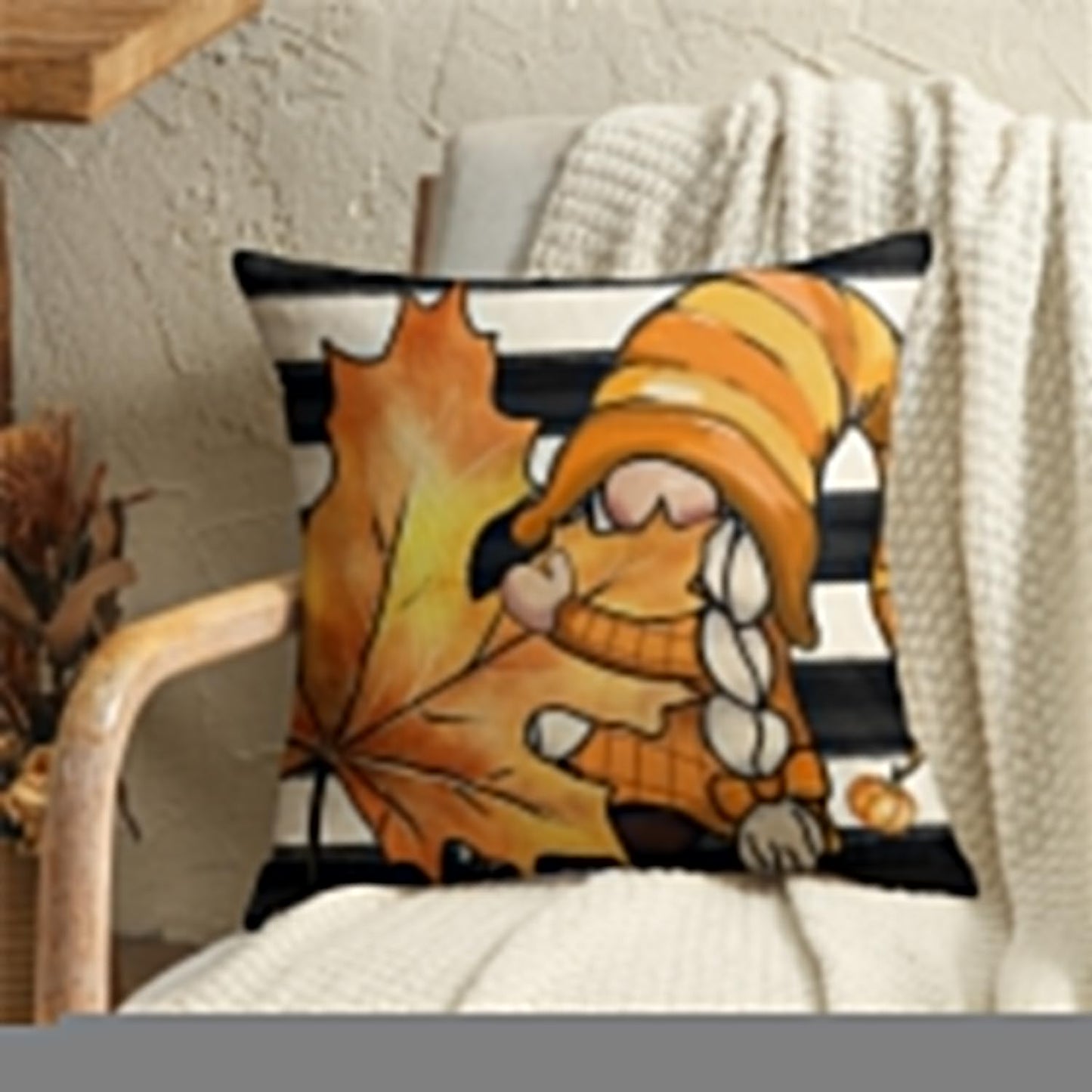 KISVODS Fall Pillow Covers 18x18 Thanksgiving Farmhouse Decorations Black Striped Maple Leaf Pumpkin Outdoor Fall Decor Throw Pillow Covers Gnomes Autumn Harvest Cushion Case for Sofa Couch Set of 4
