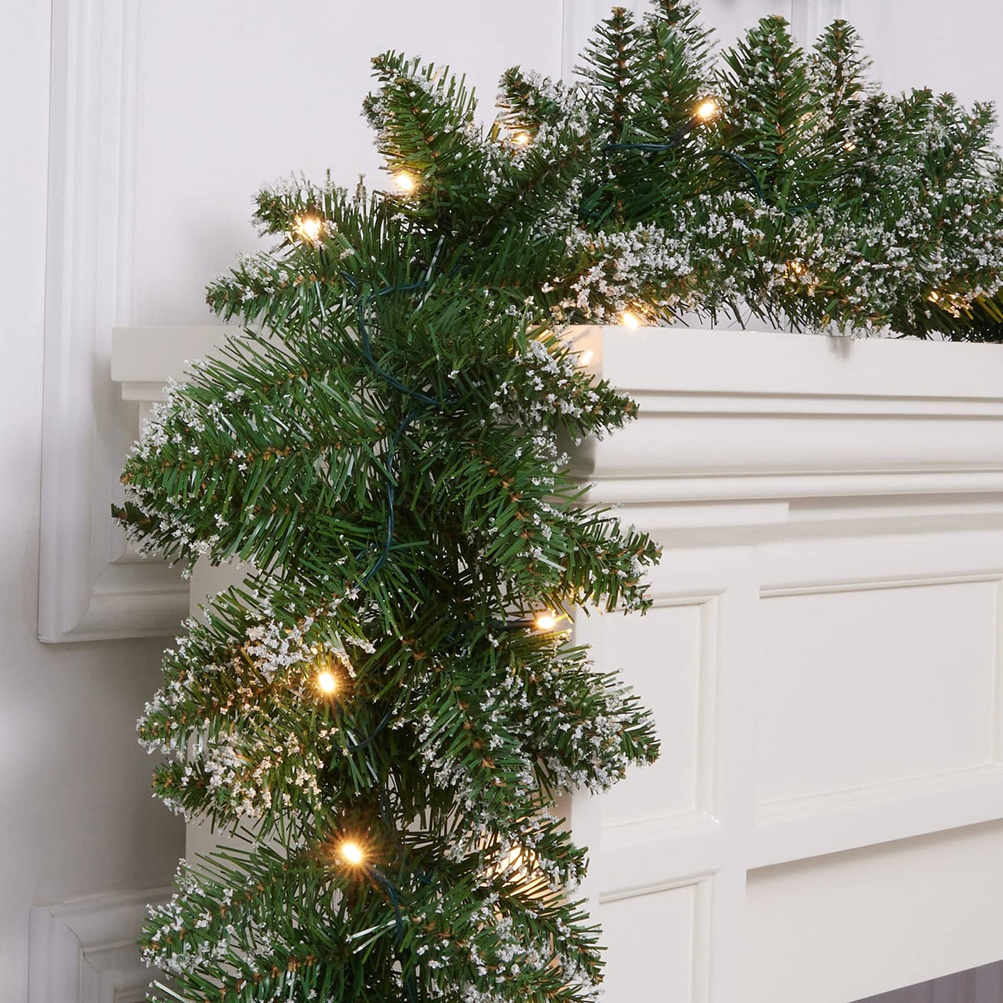 WBHome Pre-lit 9 Feet/106 Inch Christmas Garland with 100 LED Lights Holiday Decorations, Battery Operated (Batteries NOT Included)