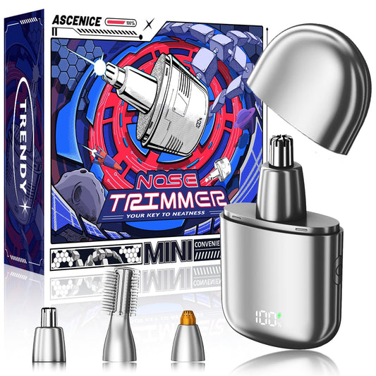 Ascenice Nose Hair Trimmer for Men Women, 2025 Professional Painless Alloy Rechargeable Eyebrow&Nose Hair Trimmer, IPX7 Waterproof, Portable Travel Size Nose Trimmer, Detachable Head, Easy to Clean