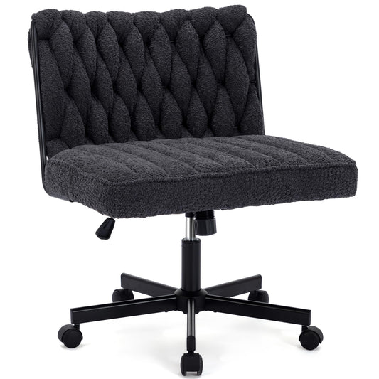 HForesty Criss Cross Legged Office Desk Chair with Wheels, Modern Armless Desk Chair with Wide Seat, Home Office Chair for Work, Meditation, Vanity, Black