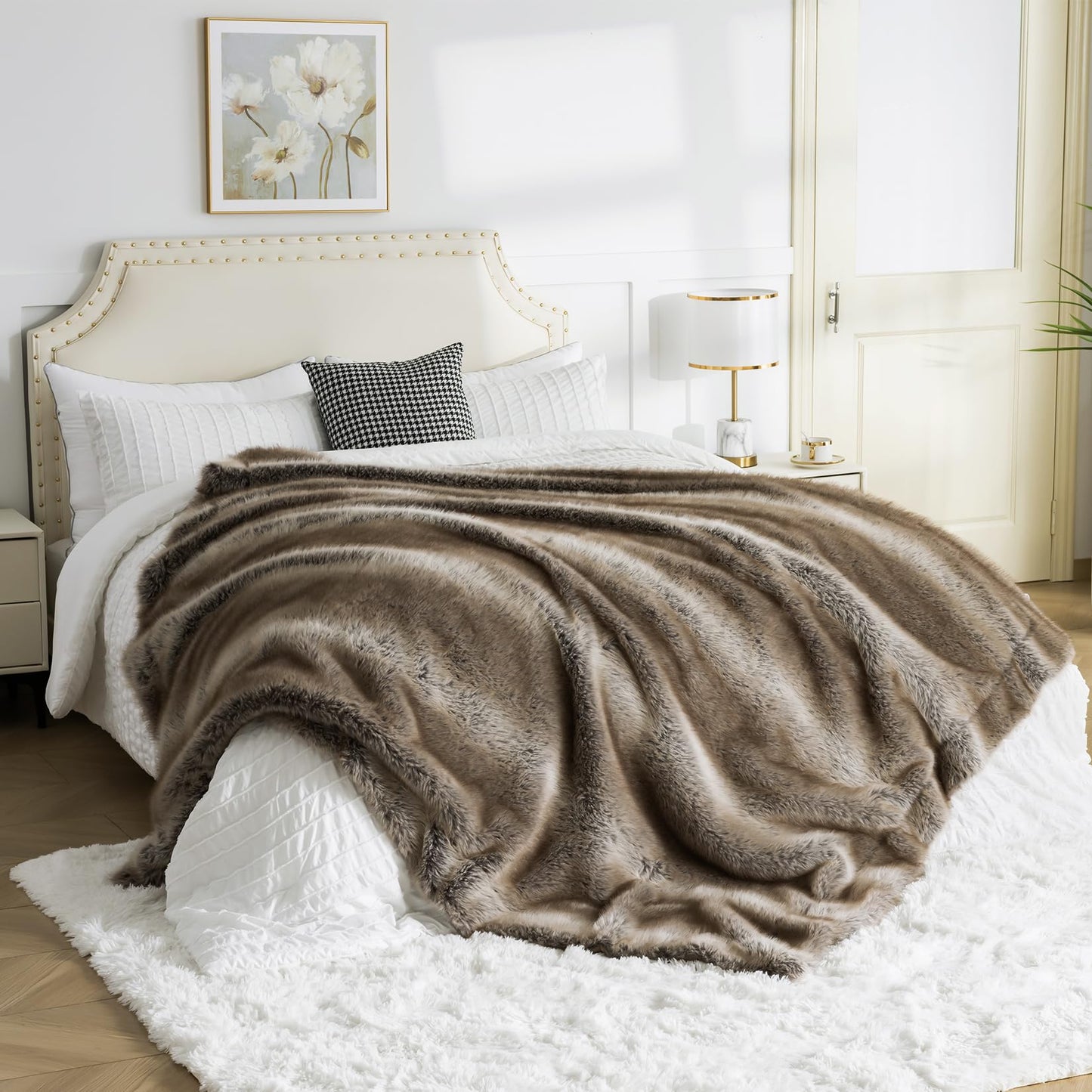 OMERAI Faux Fur Blanket, Ultra Soft Luxury Fuzzy Throw Blanket, Long Pile Plush Cozy Warm Decorative Blanket for Couch, Sofa, Chair, Bed, Heavy Weight, 60" x 80", Yellow Stripes