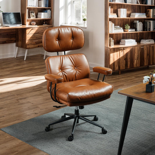 CAODOC Office Chair, Ergonomic Big and Tall Computer Desk Chairs, Executive Breathable Leather Chair with Adjustable High Back, Lumbar Support Swivel with Rocking Function(PU Brown)