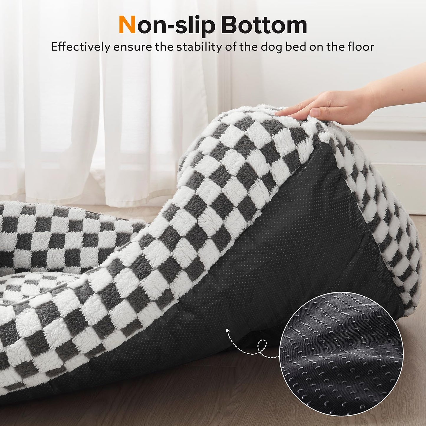JOEJOY Dog Bed for Large Medium Small Dogs - Rectangle Orthopedic Dog Sofa Bed, Cute Modern Puppy Bed with Jacquard Shaggy Plush & Anti Slip Bottom, 30x24x9inches, Grey
