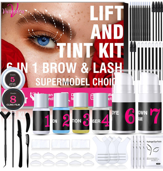 6-IN-1 Lash Lift and Brow Lamination Kit, Black & Dark Brown, For Feathery Eyebrows & Long-Lasting Curler Eyelashes, Detailed Instructions Perfect for Beginners