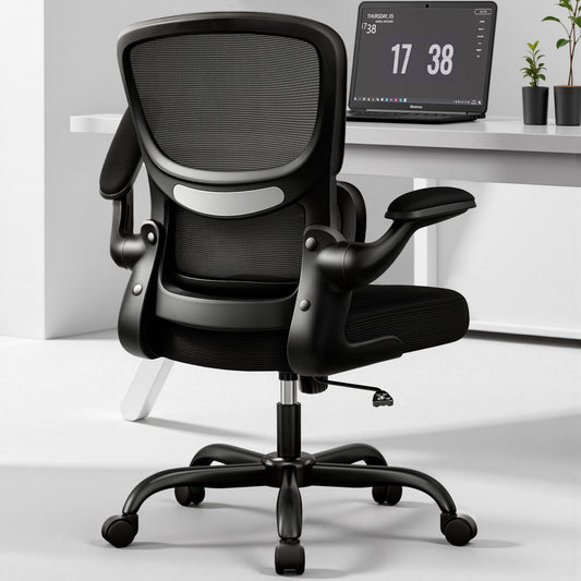 BESTFAIR Home Office Desk Chair, Ergonomic Office Chair with Lumbar Support and Adjustable Armrests, Office Chair, Breathable Mesh Mid Back Computer Chair, Modern Comfy Desk Chair