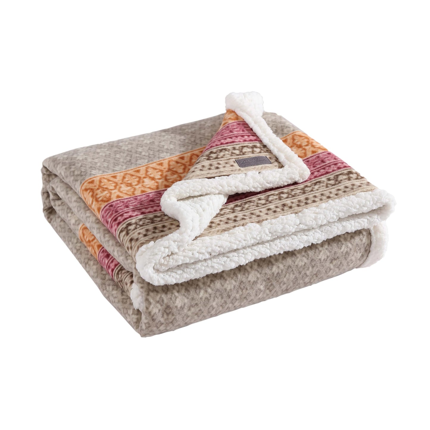 Eddie Bauer - Throw Blanket, Brushed Fleece Bedding with Sherpa Reverse, Soft & Cozy Home Decor for Bed or Couch (Fair Isle Khaki, 50" x 70")