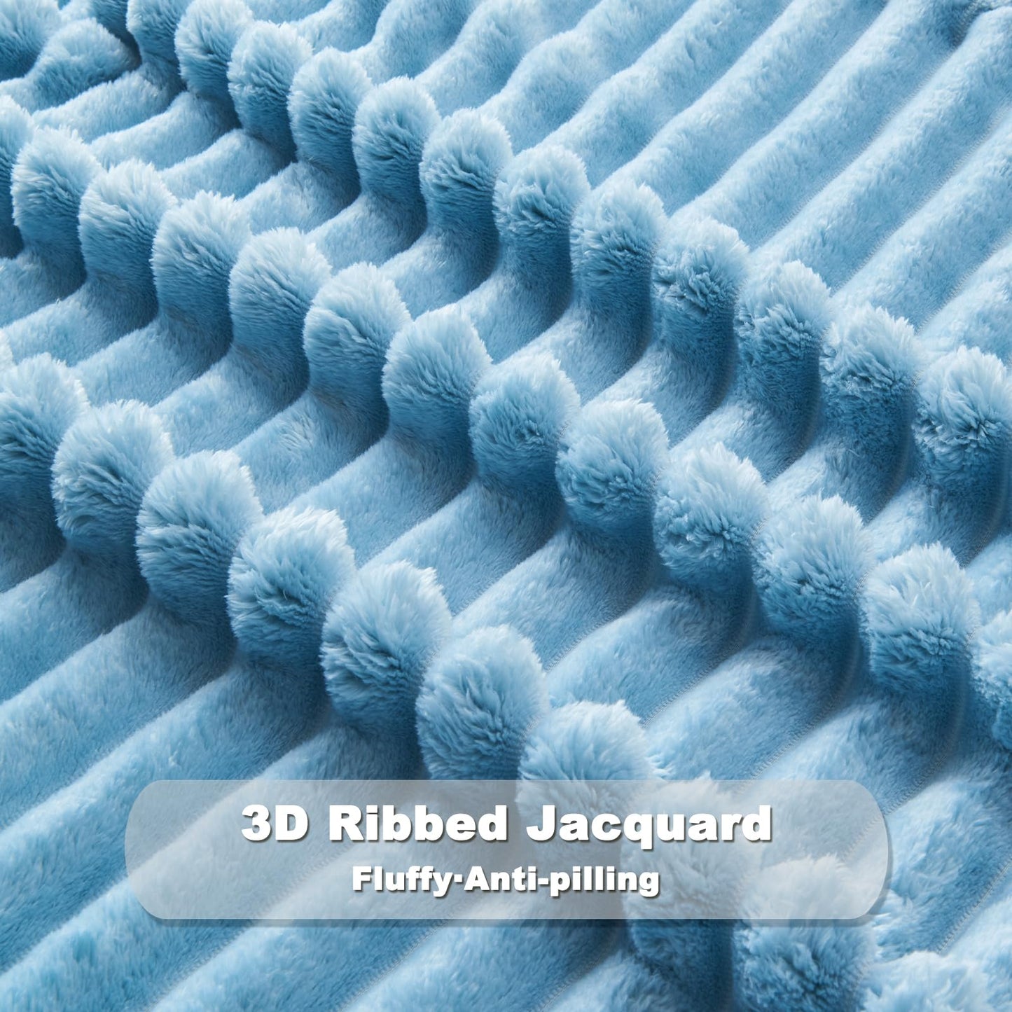 NEWCOSPLAY Super Soft Throw Blanket Blue Premium Silky Flannel Fleece 3D Ribbed Jacquard Lightweight Bed Blanket All Season Use (Blue Ribbed, Throw(50"x60"))