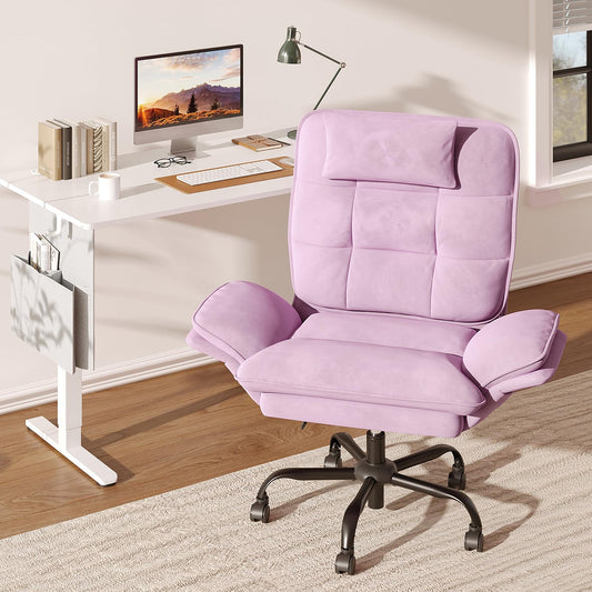 Bestier Cross Legged Office Chair, Criss Cross Chair with Adjustable Arms, 135° Reclining Velet Executive Chair with Wheels, Big and Tall Computer Desk Chair for Home, Office - Pink