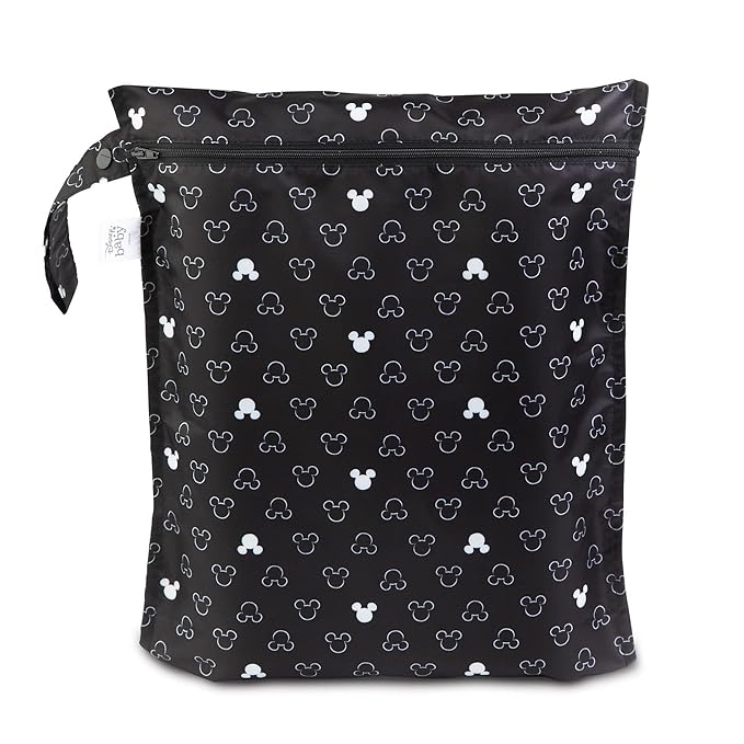 Bumkins Disney Waterproof Wet Bag for Baby, Travel, Swim Suit, Cloth Diapers, Pump Parts, Pool, Beach, Gym Clothes, Toiletry, Hook to Stroller, Daycare, Zip Reusable Wetdry Packing, Mickey Mouse Icon