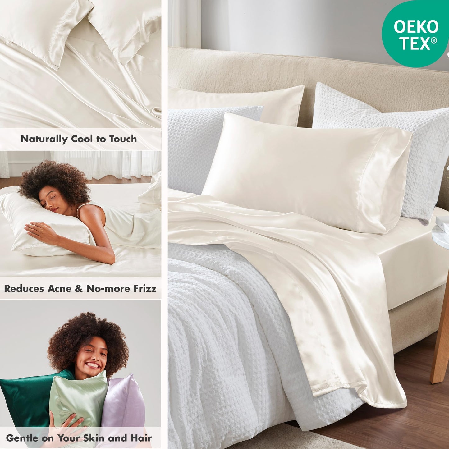 Madison Park Essentials Polyester Satin 6 Piece Sheet Set with Ivory MPE20-904, Queen