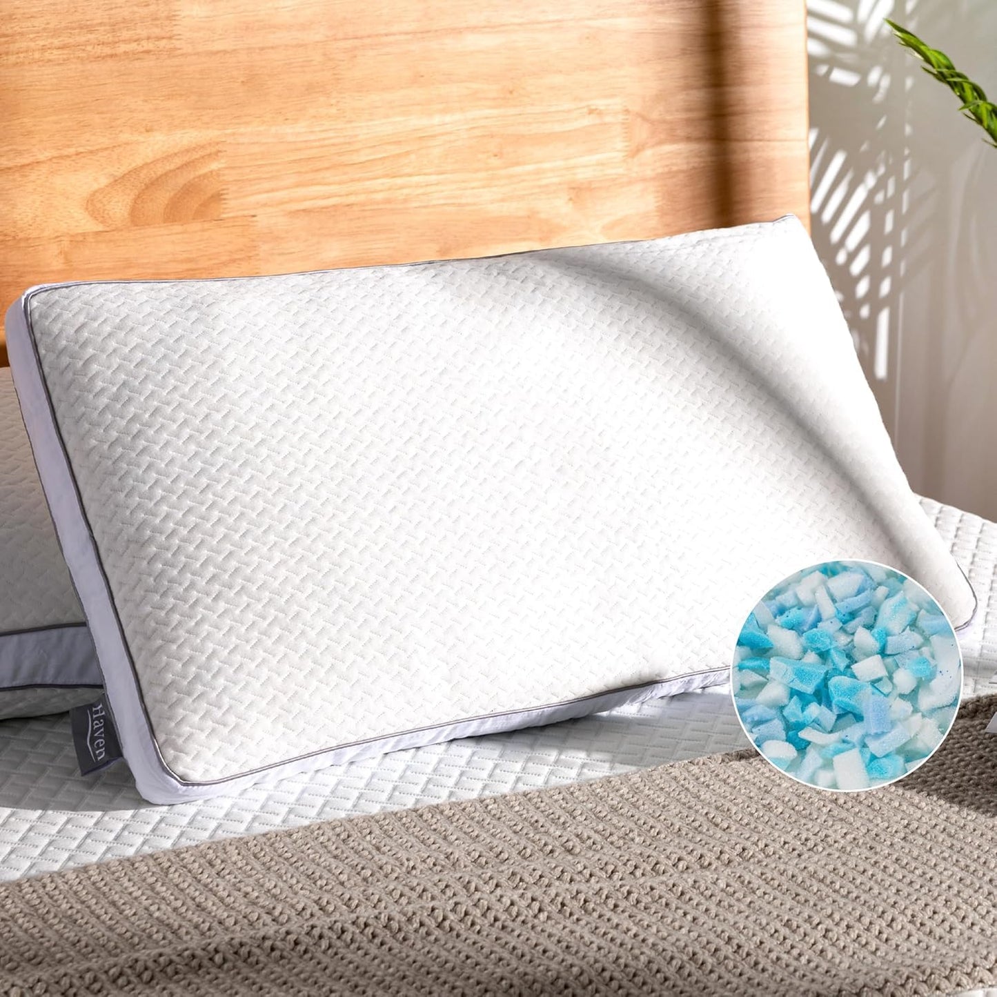 EGOHOME Shredded Memory Foam, Bed Sleeping, Medium Queen Size Side Back Stomach Sleepers, Neck Support Pillow with Washable Removable Cover, Haven King, White