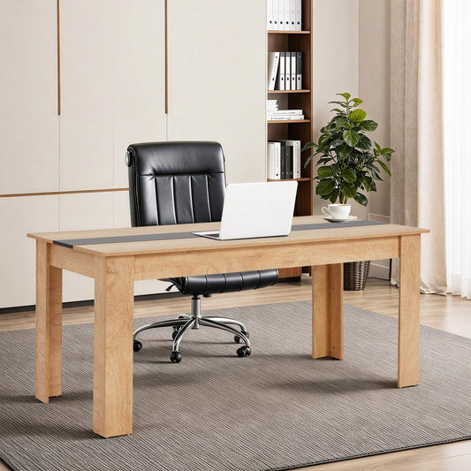 ECOTOUGE 63" Modern Computer Desk, Large Home Office Desk with L-Shaped Legs, Wooden Rustic Writing Table Workstation for Office, Study, Gaming, Natural & Black