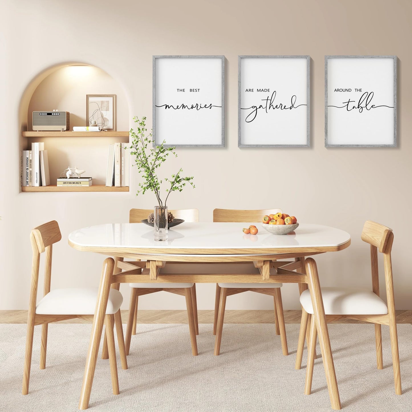 Houmury Set of 3 Framed Wall Art Memories Around the Table Farmhouse Wall Decor 11”x14” Kitchen Wall Decor for Dining Room Decor Wood Signs (Gray, 11 * 14")