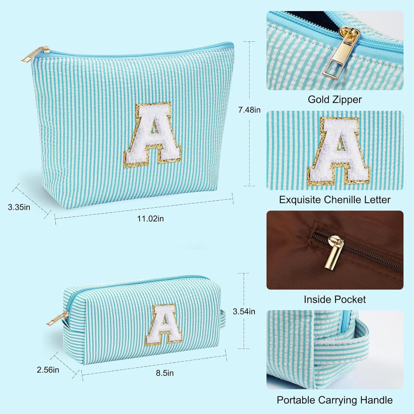 YOOLIFE Birthday Gifts for Women Mom - Christmas Gifts Idea for Her Mom Teacher | Personalized Cute Initial Makeup Bag Pouch for Women Friends Female Girlfriend Wife | Cosmetic Travel Toiletry Bag I