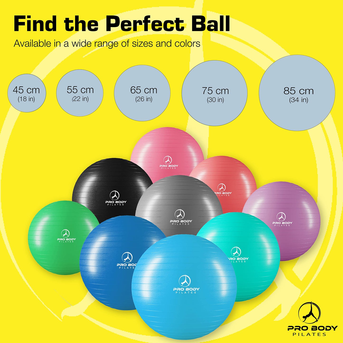 ProBody Pilates Exercise Ball - Multiple Sizes Gym Grade Balance Ball for Fitness, Workout, Pregnancy & Physical Therapy, Stability Yoga Ball Chair (Red, 55 cm)