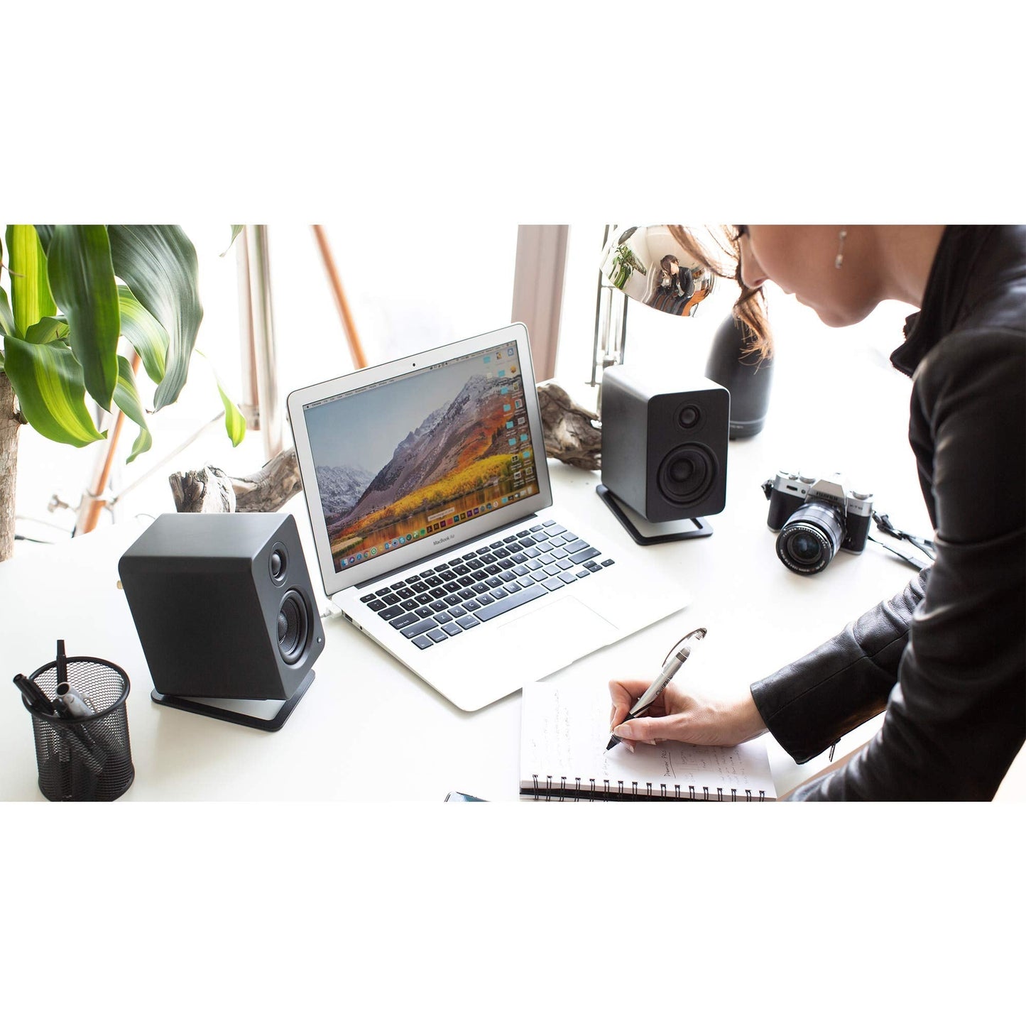 Kanto S2 Tilted Desktop Speaker Stands for Small Speakers & Compact 2”-3” Studio Monitors | Supports 6 lbs | Damping Foam Padding | Pair | Black