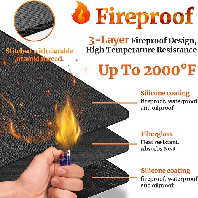 76 ×52 inches Under Grill Mat for Outdoor Grill/ Fireproof Grill Pad for Fire Pit, Double-Sided Indoor Fireplace Mat Fire Pit Mat, Oil-Proof Waterproof BBQ Grill Mats Pad for Deck and Patio Gas Grills