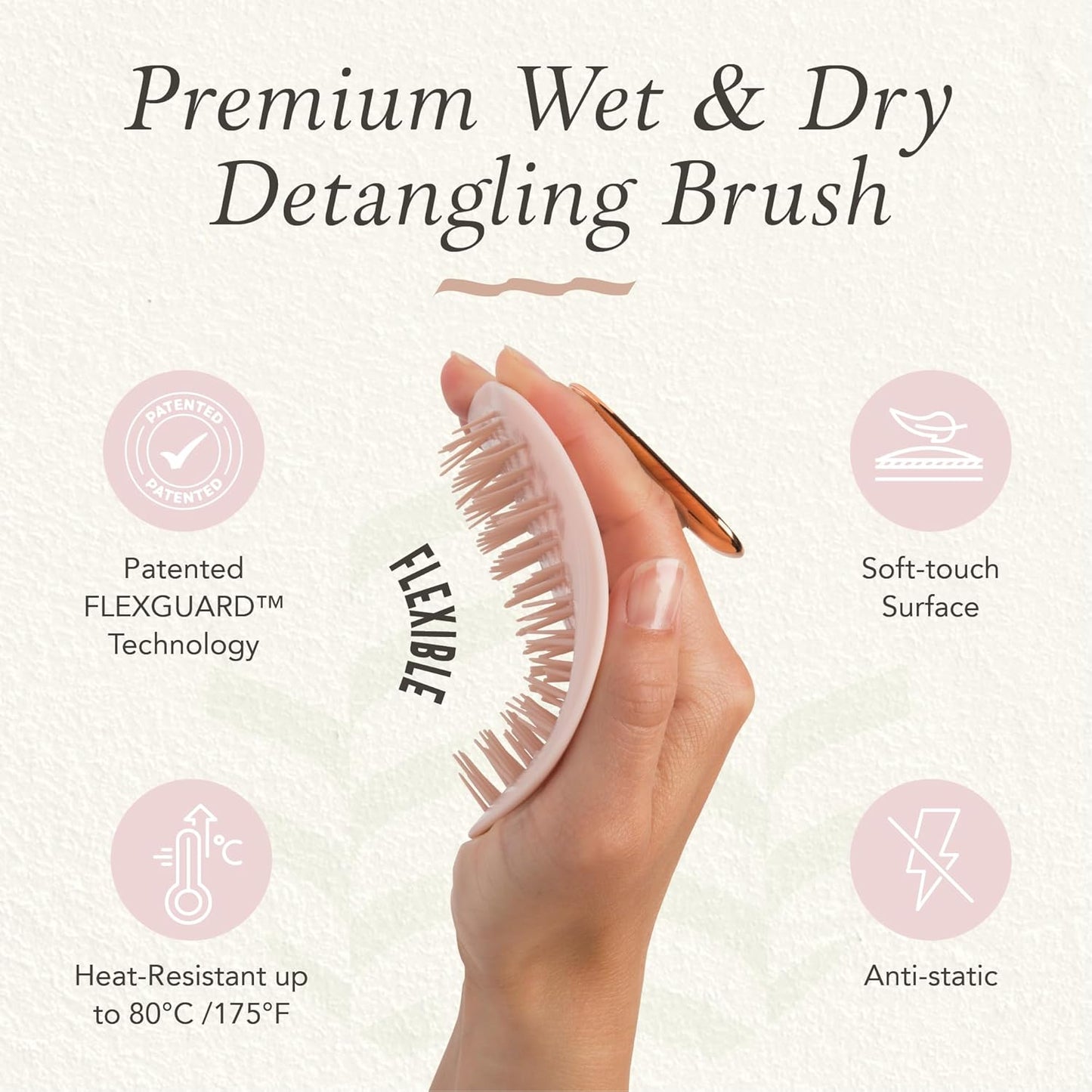 Manta Original Anti-Breakage Hairbrush – Gentle Detangling Brush for Wet & Dry Hair, Flexible Hairbrush for All Types, Healthy Hair Care for Women & Men, Pink