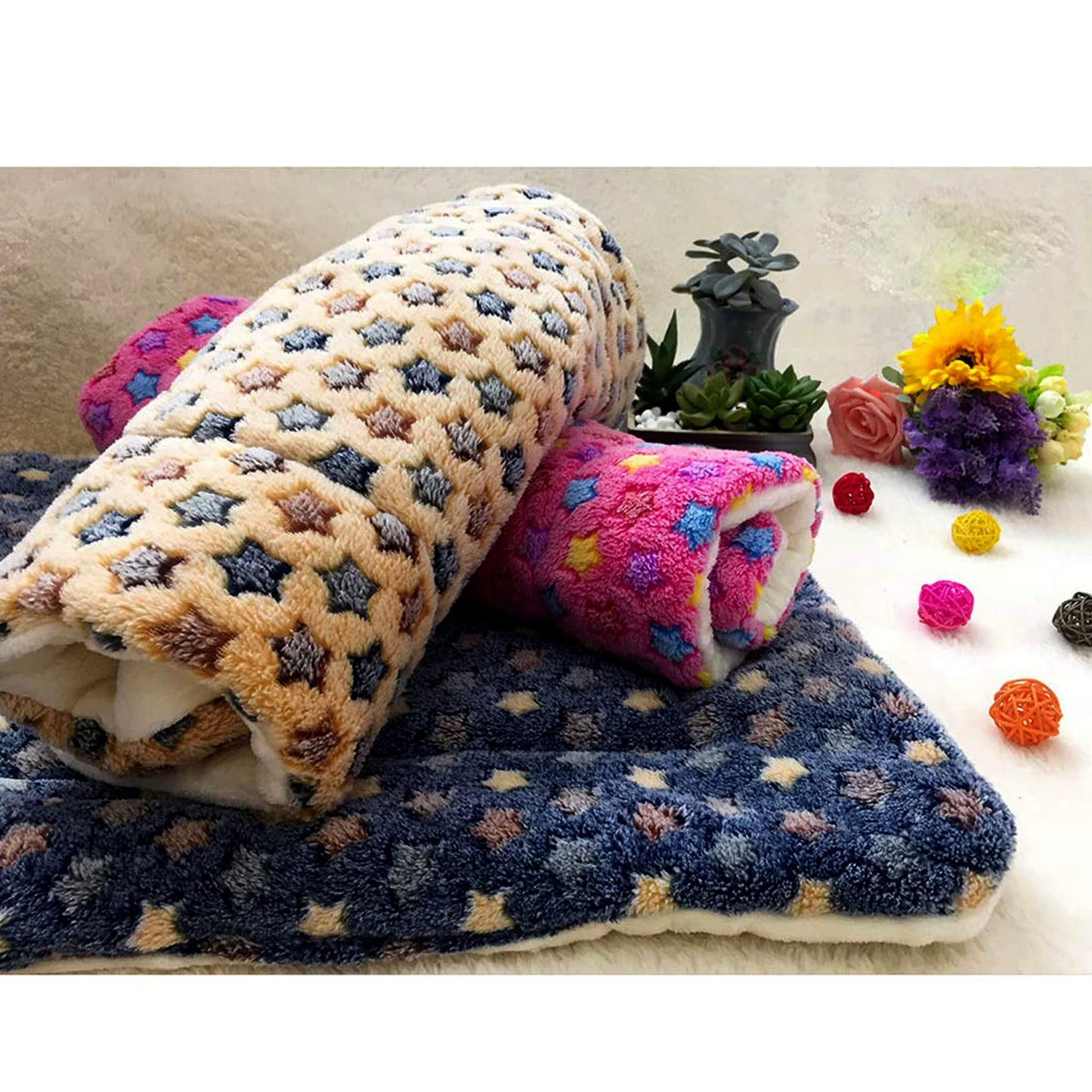 FJWYSANGU Pet Blanket Premium Fluffy Flannel Cushion Soft and Warm Mat for Dogs Cats Small Size Animal Yellow Stars