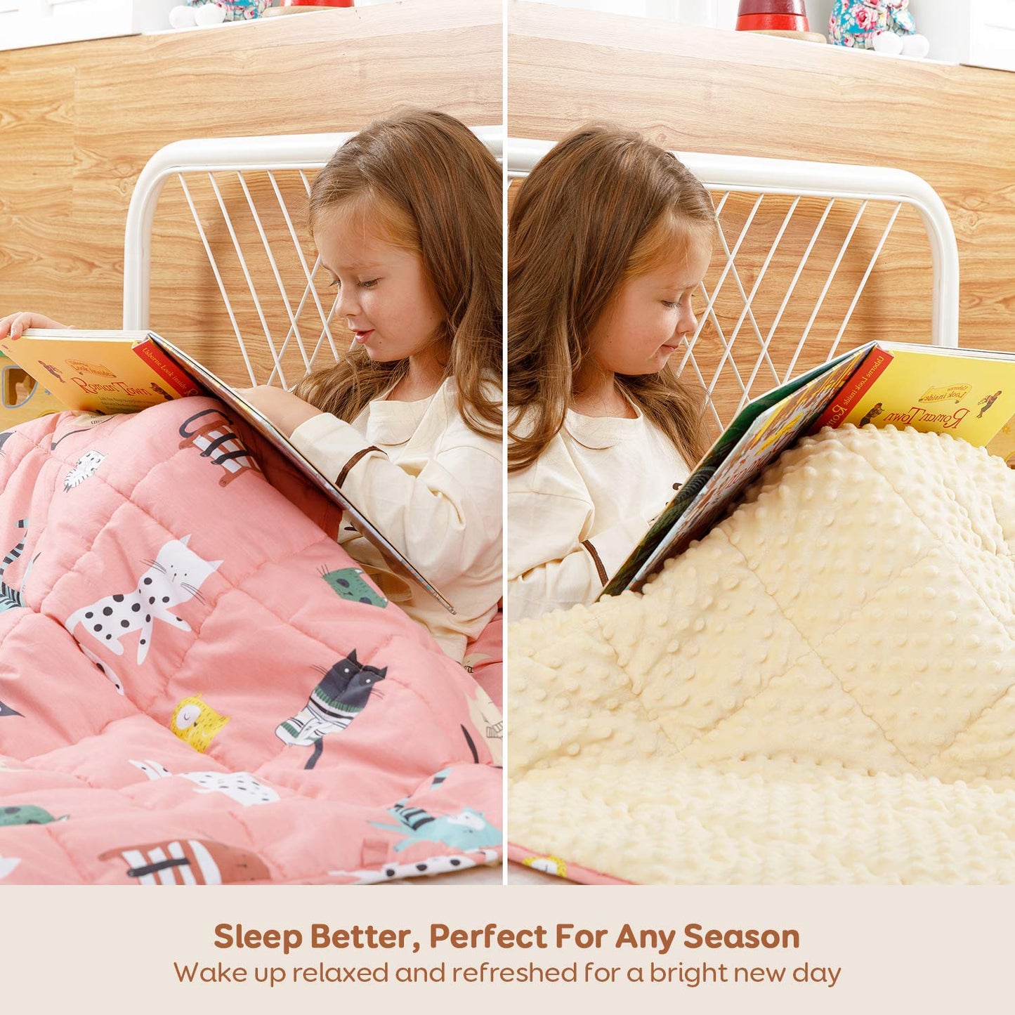 Uttermara Weighted Blanket 3 lbs, Ultra Cozy Minky Fleece and Cotton Sided with Cartoon Patterns, Reversible Heavy Blanket Great for Calming and Sleeping, 36x48 inches, Pink Cat