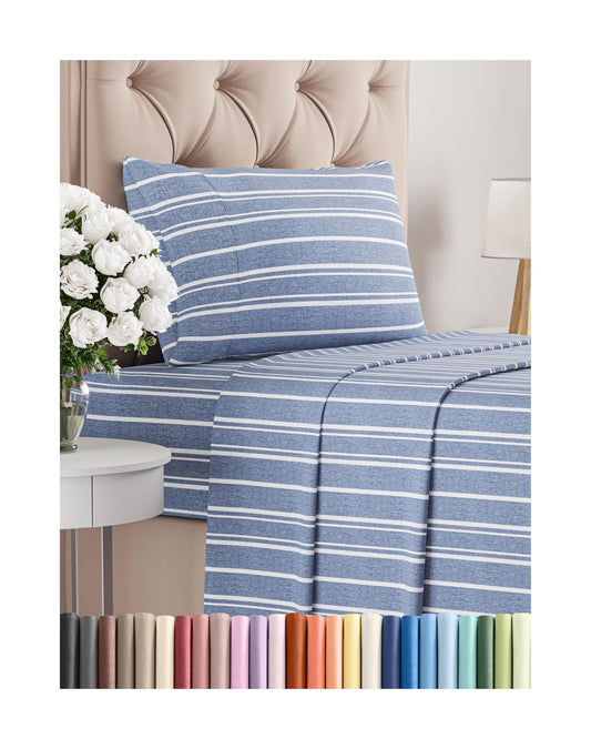 Twin Size 3 Piece Sheet Set - Comfy Breathable & Cooling Bed Sheets Set - Hotel Luxury Bedding for Women, Men, Kids, Teens, Boys & Girls - Deep Pockets, Soft, Wrinkle Free - Oeko-Tex - Blue Stripes 3