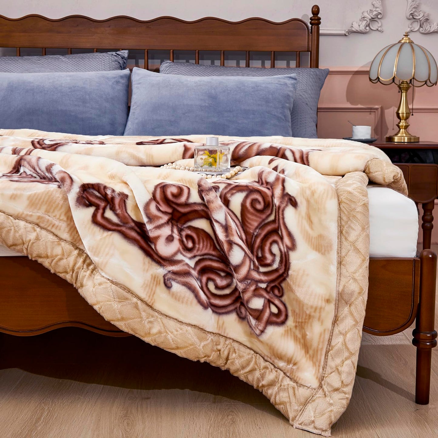 11 lbs Heavy Korean Mink Blanket King Size 86 x 95 inch Silky Soft and Warm, 2 Ply Raschel Bed Blanket for The Cold Night.