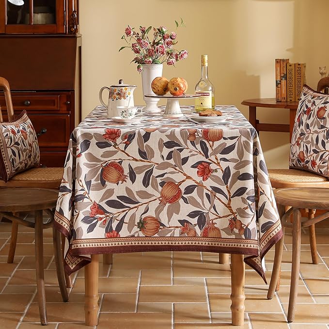 patdrea Designer French Extra Long Rectangle Tablecloth,Vintage Linen Pomegranates Leaves Pattern Tablecloths,Fall Decor Table Cover for Kitchen Dining Christmas,Thanksgiving,67"x118"-Tehran a