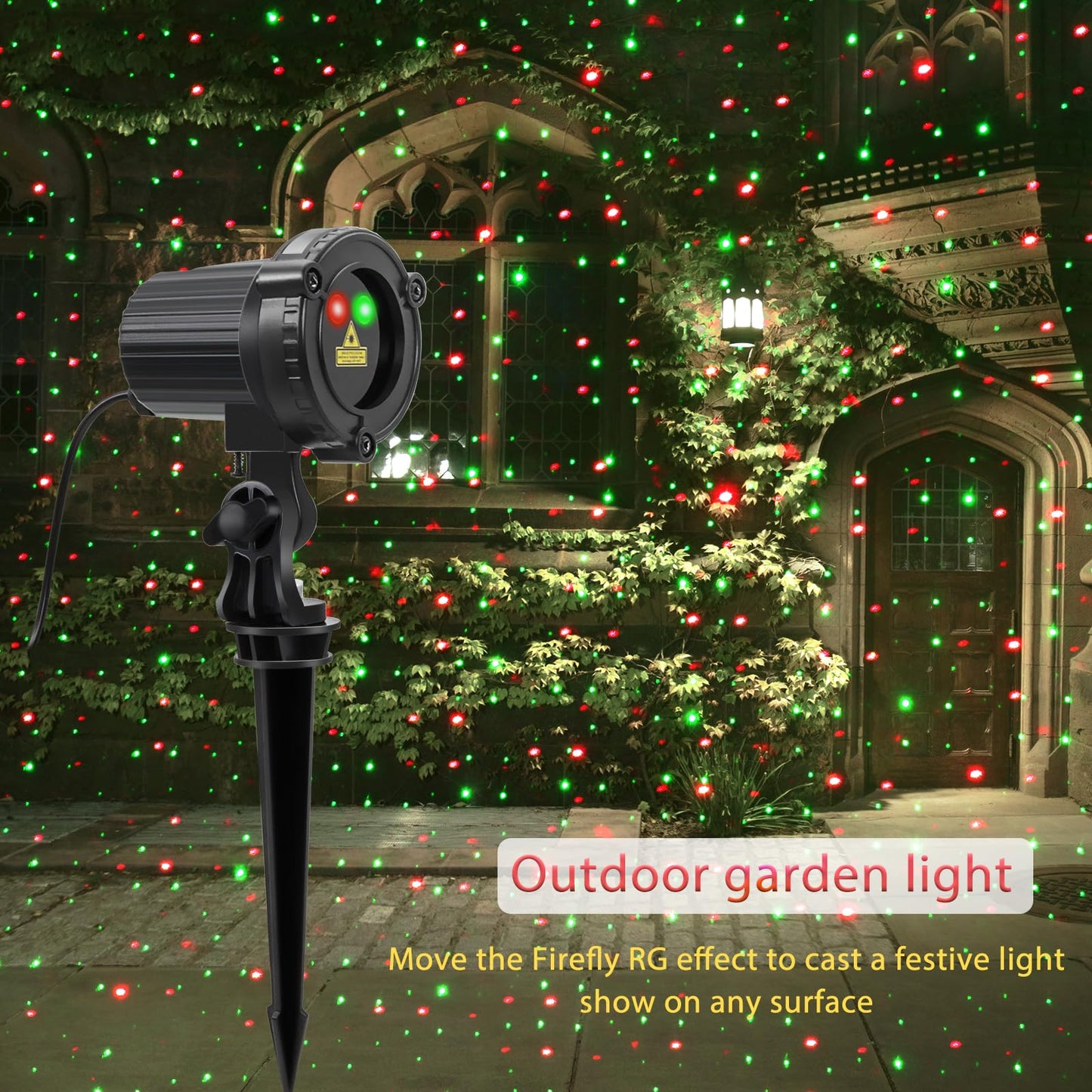 SUNFUCAN Laser Christmas Projector Lights Outdoor, Outdoor Garden Laser Light, Landscape Lights with Red and Green Stars, IP65 Waterproof,Cold Resistant. Suitable for Holiday, Party, Garden Decorati