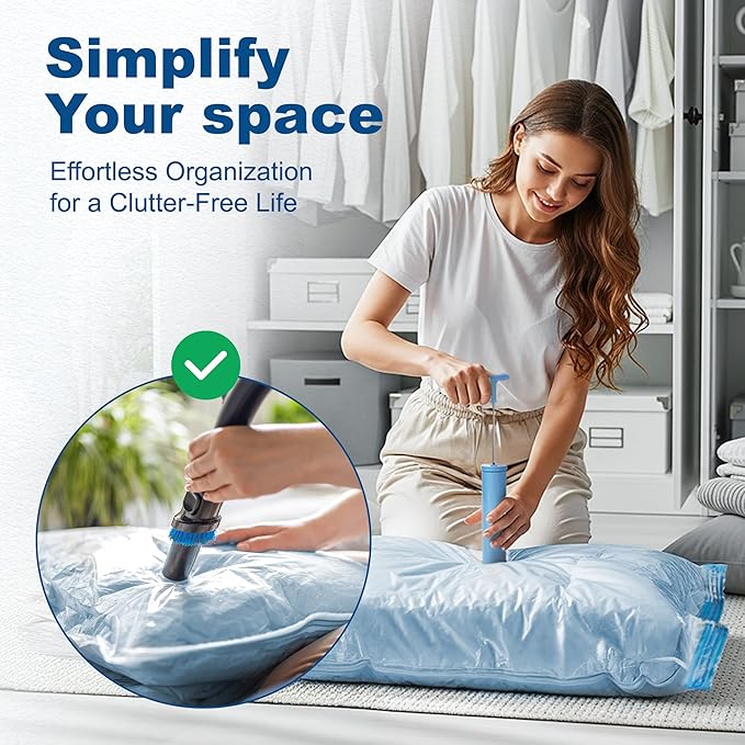 HOUSE DAY 22 Pack Vacuum Storage Bags with Pump,Space Saving Vacuum Seal Bags For Clothing Travel,4 Jumbo/4 Large/4 Medium/4 Small, 4S Roll/2XXS Roll Bags, Hand Pump Included, Sealer Clothes Storage