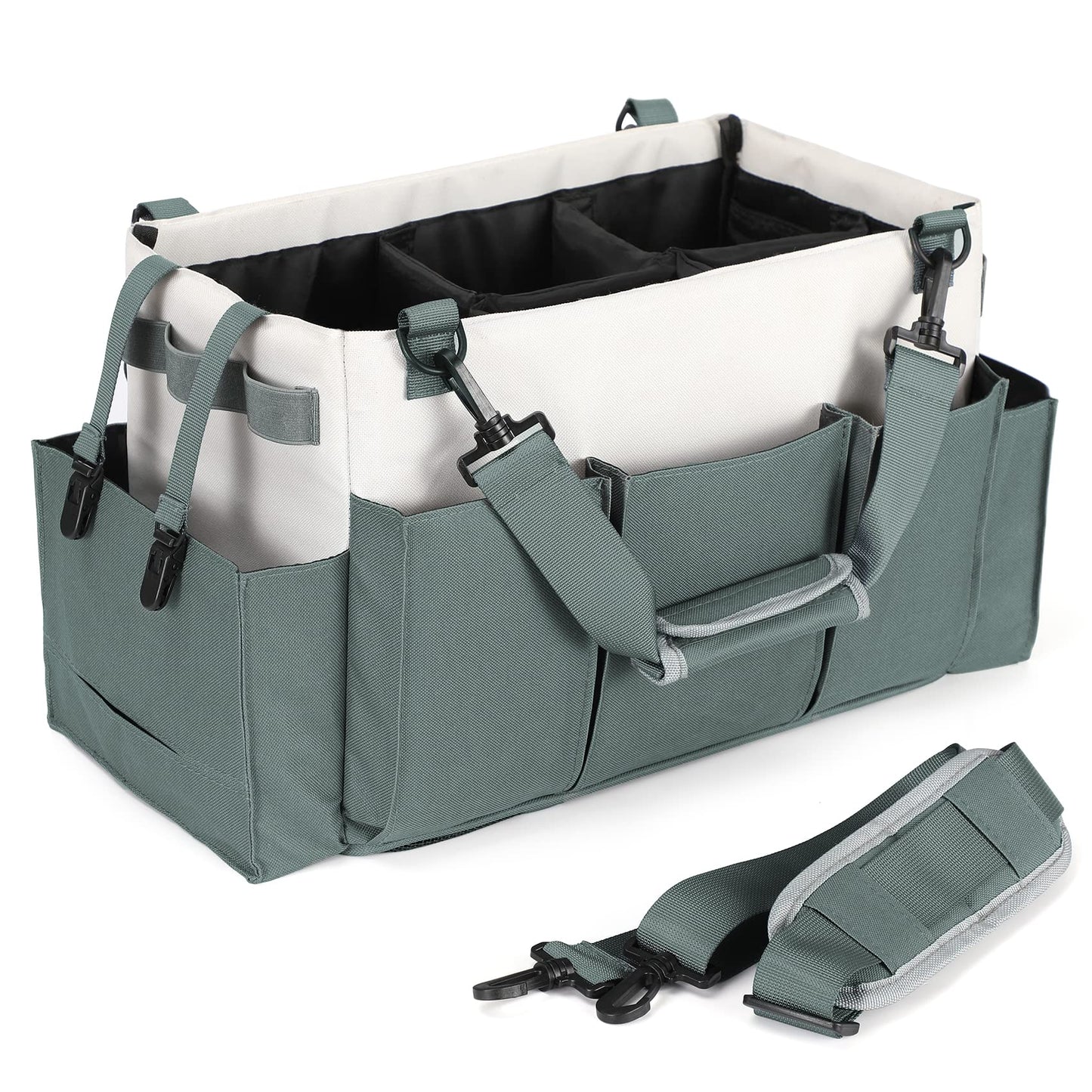 LANDNEOO Cleaning Caddy Organizer with Handle, Wearable Bag for Supplies, Tote Shoulder and Waist Straps, Under Sink Tool Multiple Compartments (Large) (QJB-BLS)