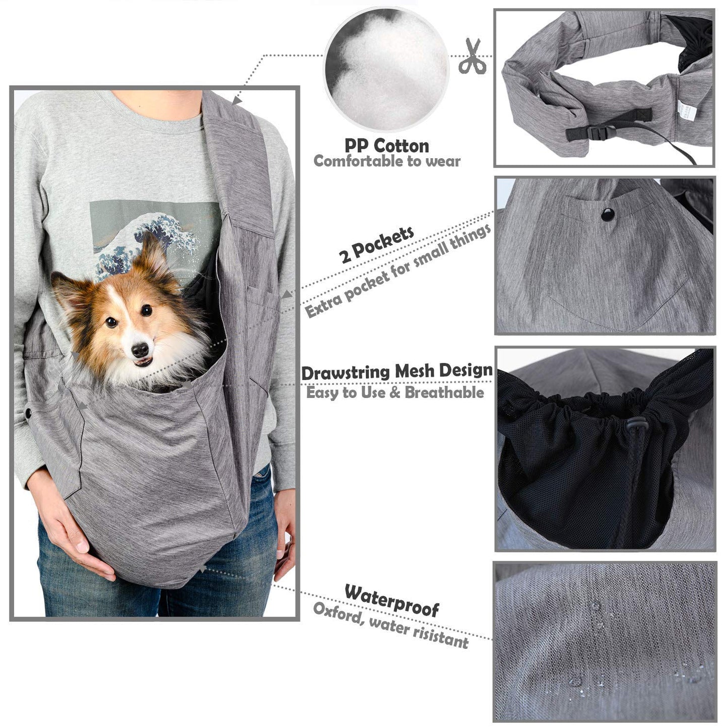 ARELLA Dog Sling Carrier for Small and Medium Dogs 10-17 lbs with Comfortable Adjustable Padded Shoulder Breathable Mesh for Travel Hands Free Daily Walk Outdoor Activities PDS08G