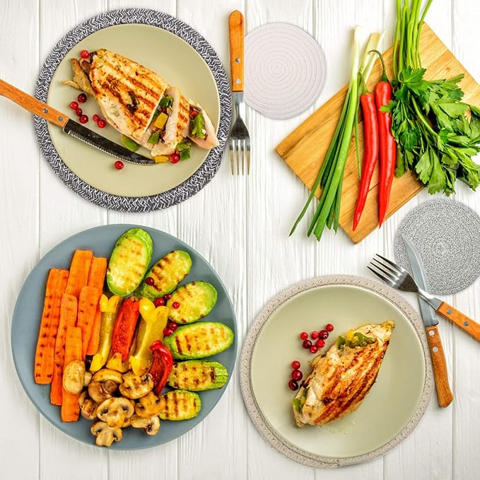 Trivets for Hot Dishes, Pots and Pans, 8 Inches Hot Pads 5 Pcs, Pot Holders for Kitchen, Heat Resistant Mat Protect Counter, Coasters Set Home Essentials Farmhouse Decor (Black)