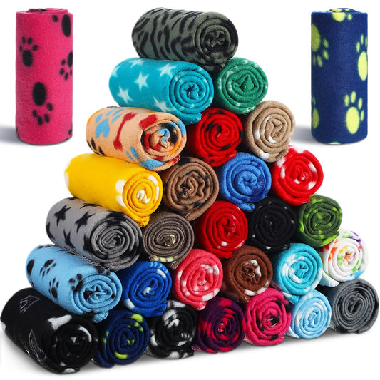 Chumia 28 Pieces Puppy Blanket Bulk Small Fleece Pet Blanket for Puppy Dogs Kitten Cats Pets Soft Warm Paw Print Sleep Mat Bed Covers, 28 Styles(23.6 x 27.6 Inch)