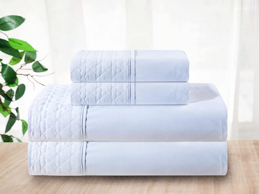 Elegant Comfort Luxury Soft Coziest 4-Piece Bed Sheet Set 1500 Thread Count Egyptian Quality Wrinkle Resistant Beautiful Quilted Design on Flat Sheet and Pillowcases, King, White