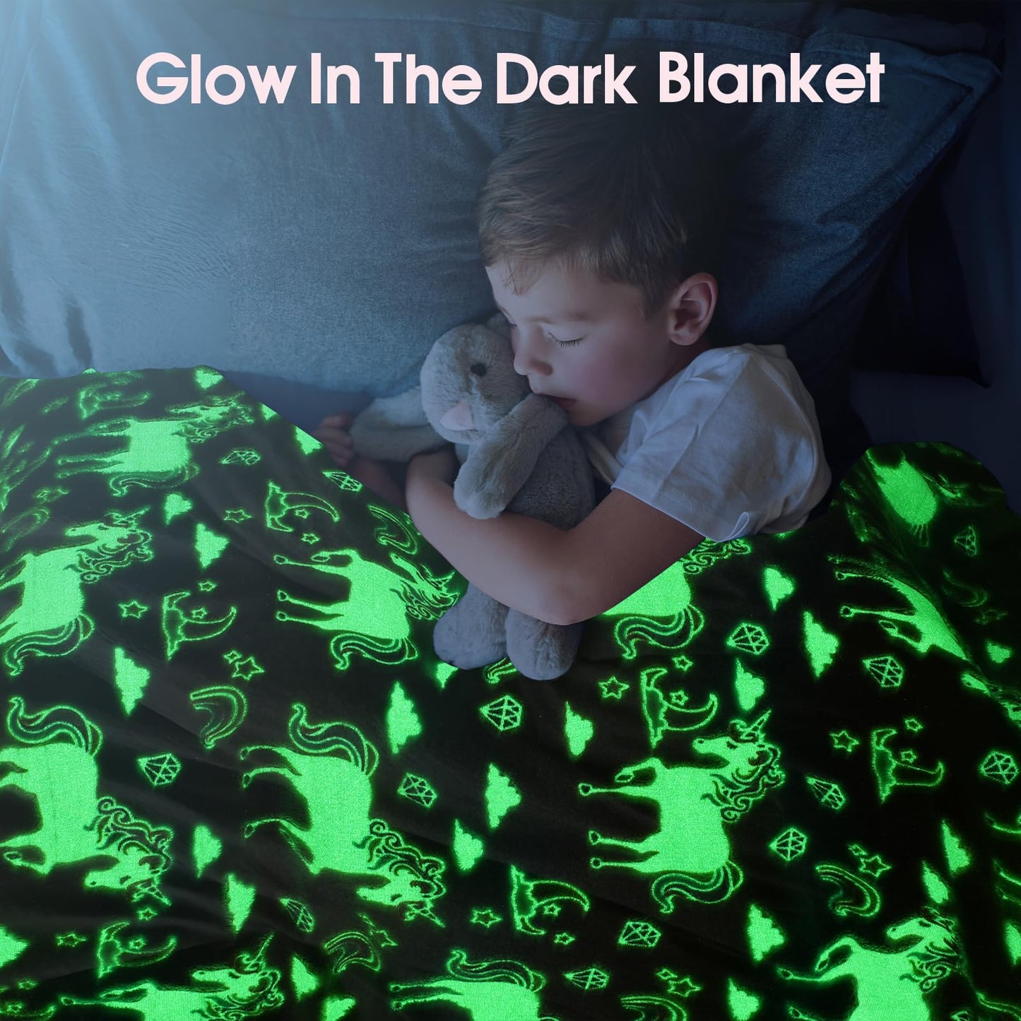 KIRMIKU Glow in The Dark Blanket Unicorns Gifts for Kids, Soft Unicorns Blanket Gift Toys for Toddler Girls Age 2-16 Birthday Christmas 50""x60"", A0003