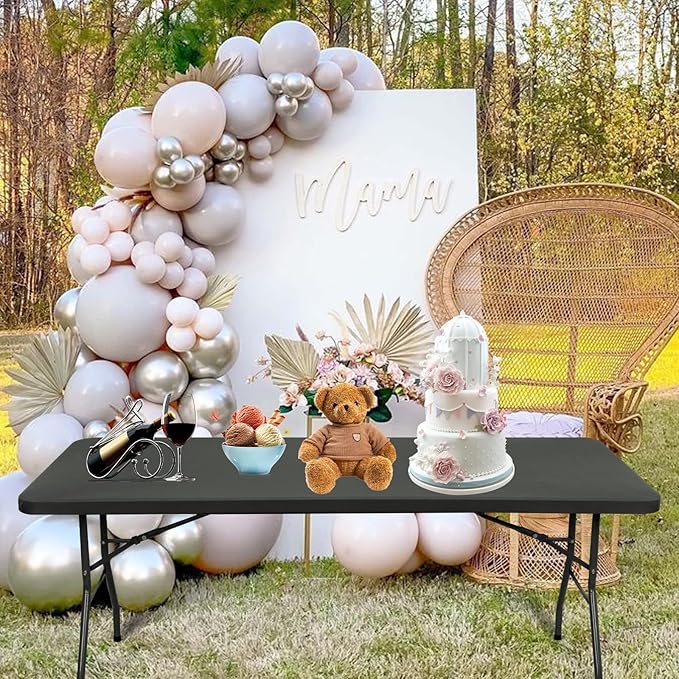 6 Pack Stretch Fabric Table Top Cap Cover, fits 8' Tables, Spandex Table Covers Washable Elastic Universal Rectangle Tablecloth Protector for Indoor Outdoor Party Picnic Wedding, Gray, 30" W x 96" L