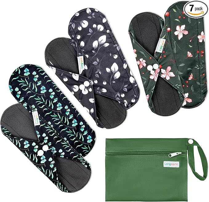 Langsprit Absorbent Reusable Menstrual Sanitary Pads/Washable Cloth Menstrual Period Pads,Reusable Panty Liners(Winter,S)