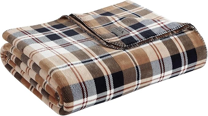 Eddie Bauer - Twin Blanket, Reversible Plush Bedding, Plaid Home Decor, Oeko-Tex Certified (Tralhead Plaid Beige, Twin)
