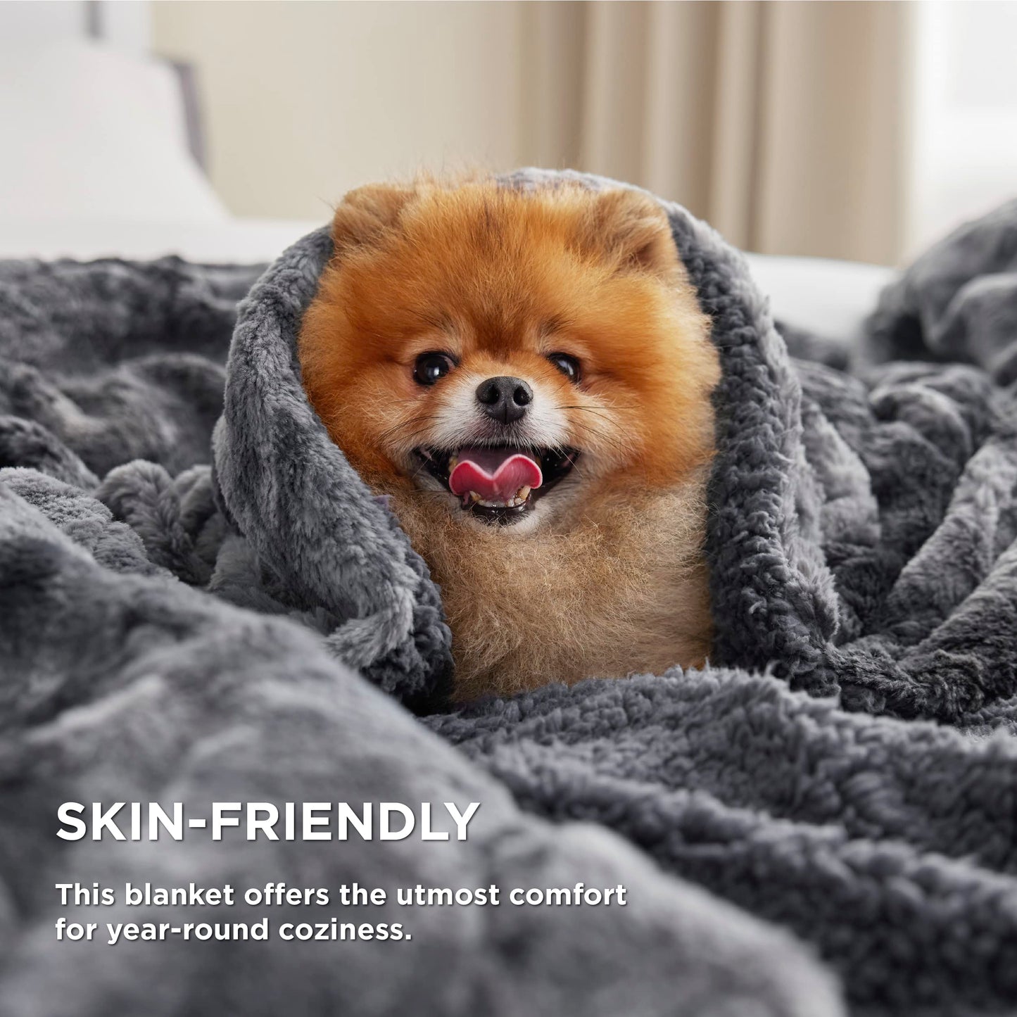 Bedsure Sherpa Fluffy Blanket Queen Size for Bed - Fleece Soft and Cozy Throw for Women, Plush & Fuzzy Faux Fur Blanket for Couch, Sofa and Decor, Tie Dye Design, Grey, 90x90 Inches