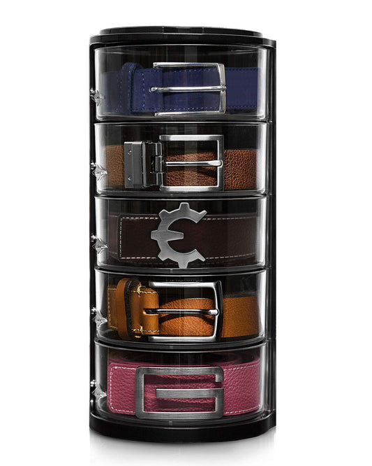 ELYPRO - Acrylic Belt Organizer, Rotating Drawer Storage for Belts, Jewelry, Makeup & Accessories – Transparent, Stackable, Wall-Mountable Design for Closet, Dresser, Vanity – Design Patent Protected
