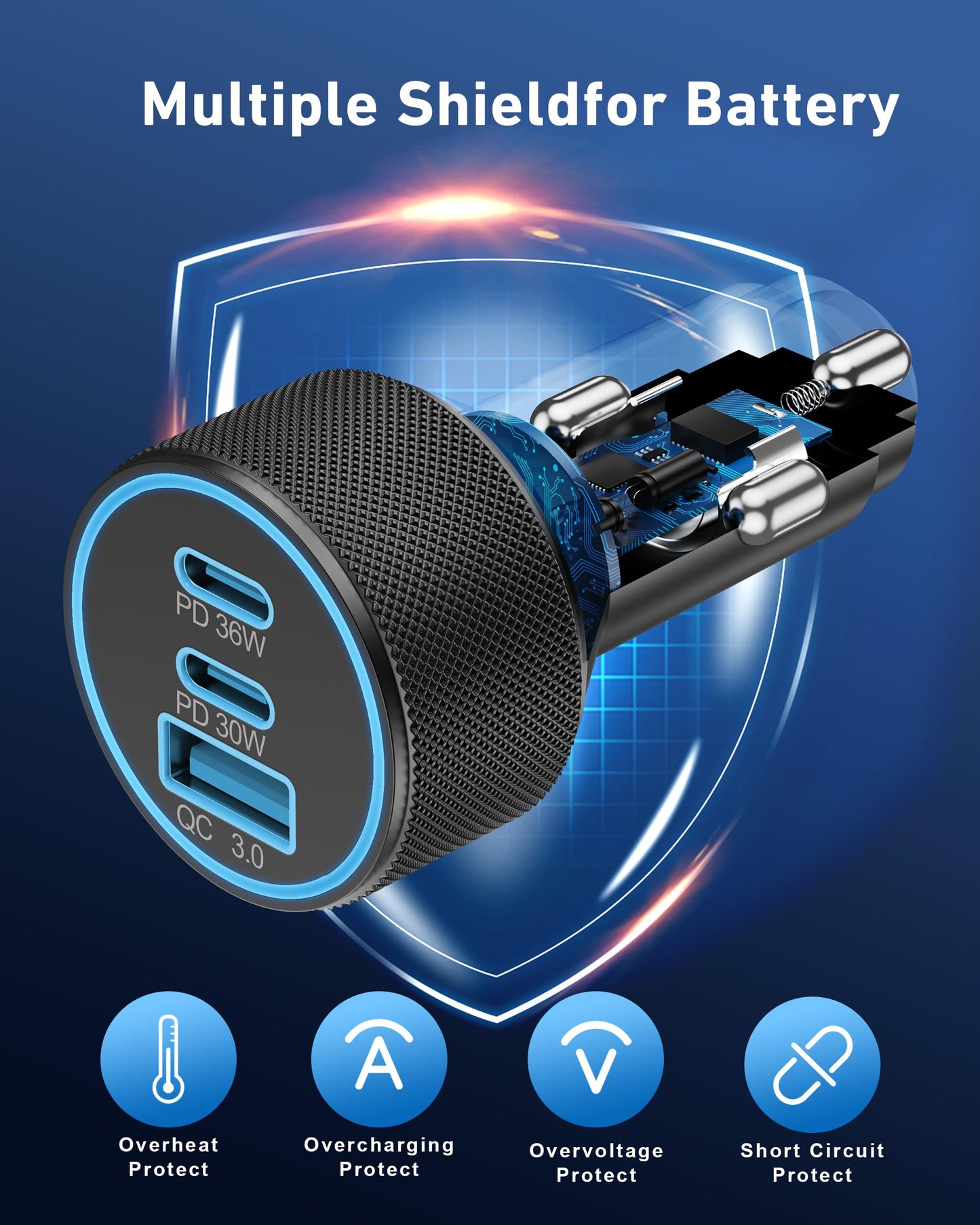 USB C Car Charger, 3-Port 67W Dual USBC & USB-A Car Phone Accessories Fast Power Adapter Cargador Carro PD/QC Cigarette Lighter for iPhone 16/15, iPad, Samsung Galaxy S25/S24, Pixel, Android, 2-Pack