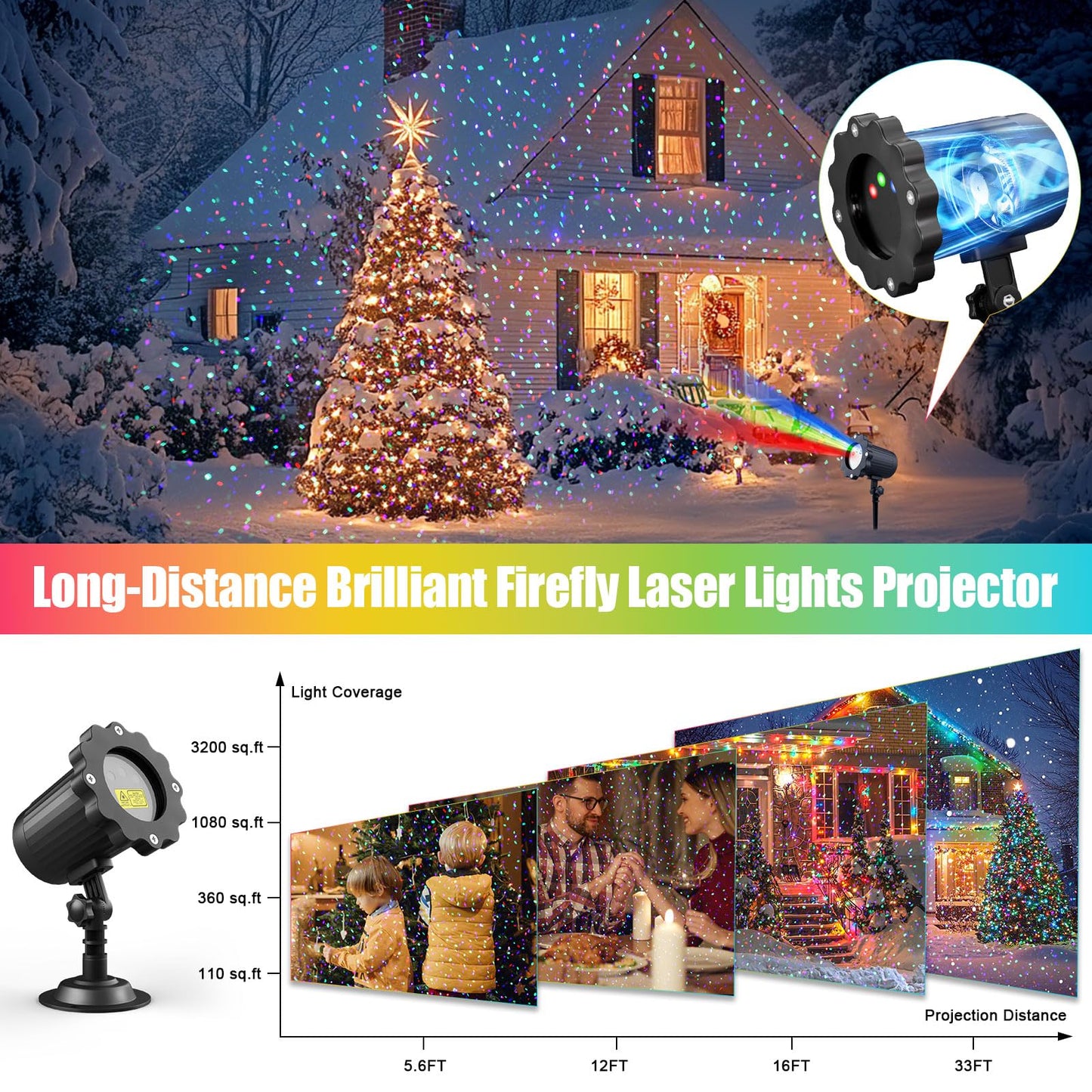 Waterproof Firefly Laser Projector Lights Outdoor,12 Effect Moving RGB Lights Show Laser Projection with RF Remote and Timer for Wedding Christmas Holiday Party Patio Garden Landscape Decor