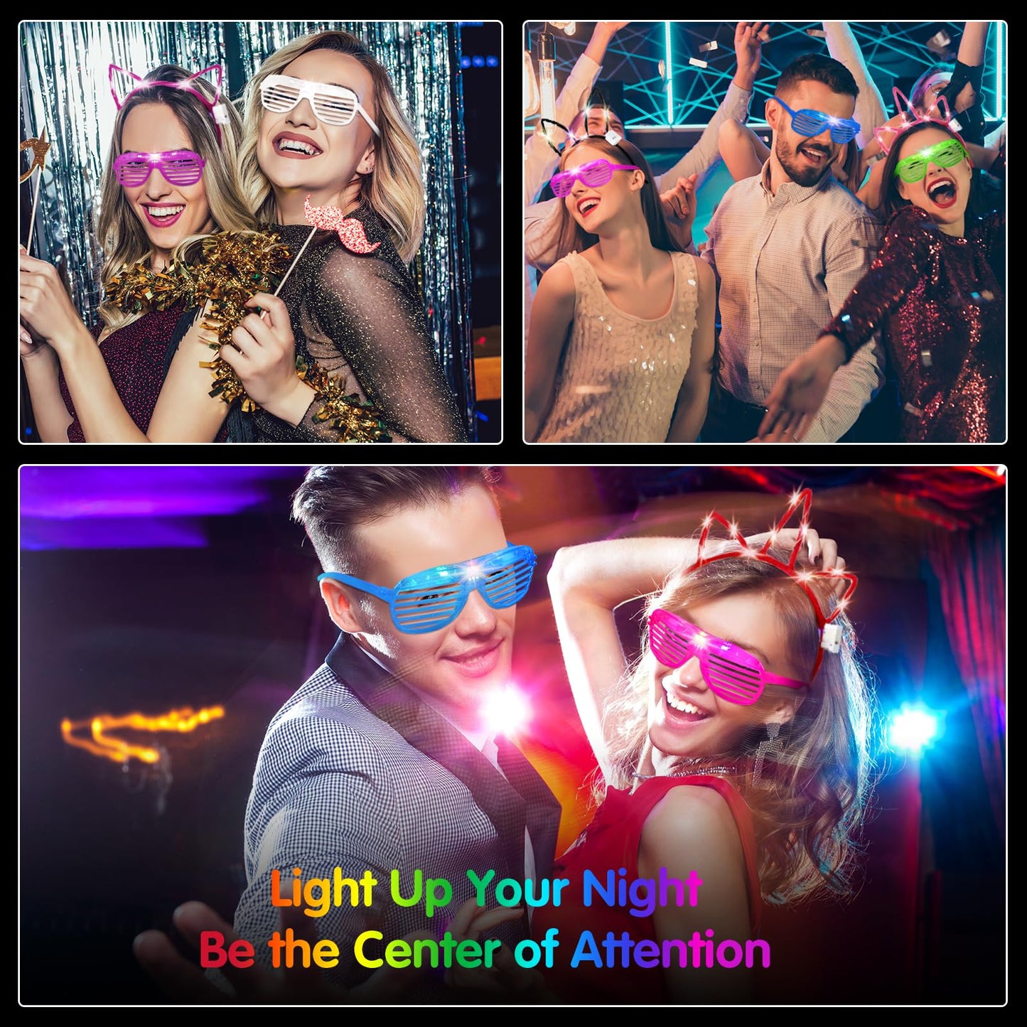 Honoson 15 Pcs LED Light up Glasses 15 Pcs Cat LED Cute Headband Cat Ears Sunglasses Glow in the Dark Party Supplies(Classic)