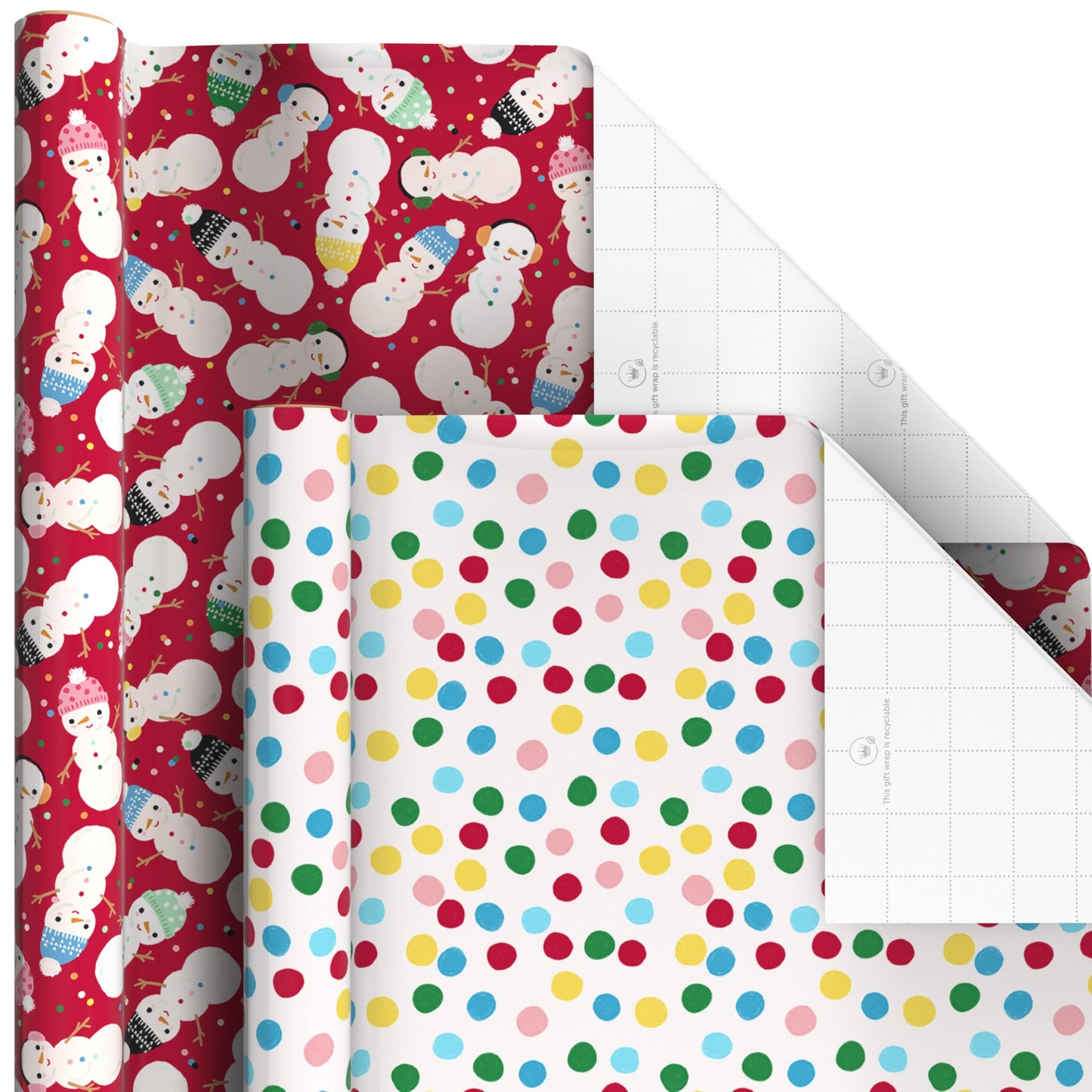 Hallmark Kids Christmas Wrapping Paper Rolls with Cutlines on Reverse (6 Rolls: 180 Sq. Ft. Total) Snowman, Snowflakes, Penguins, Santa Claus
