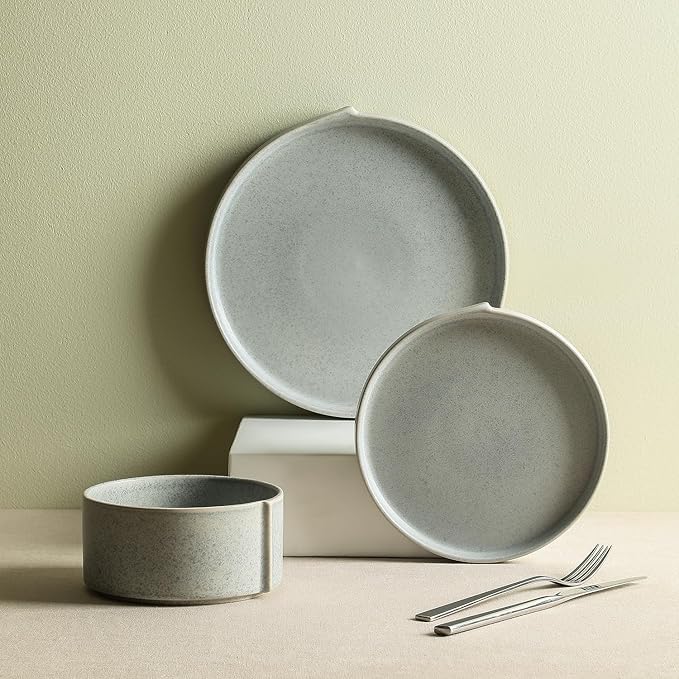 Stone Lain Bao 12-Piece Dinnerware Set Stoneware, Blue-Grey