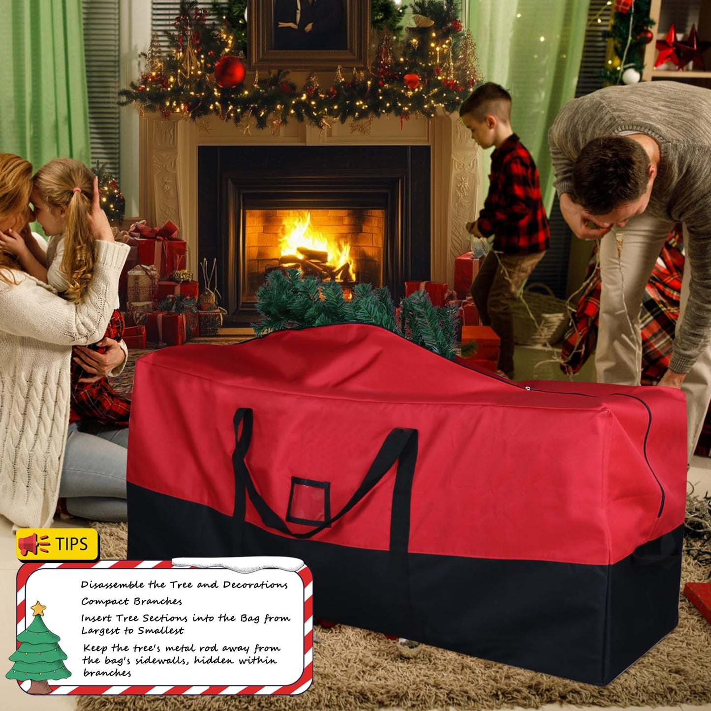 BSTGE Christmas Tree Storage Bag, 600D Oxford Extra Large Moving Bags, Fits Up to 7.5 Ft Artificial Trees, Heavy-Duty Waterproof Christmas Decorations Storage Bags with Handles, Zippers & Card Slot