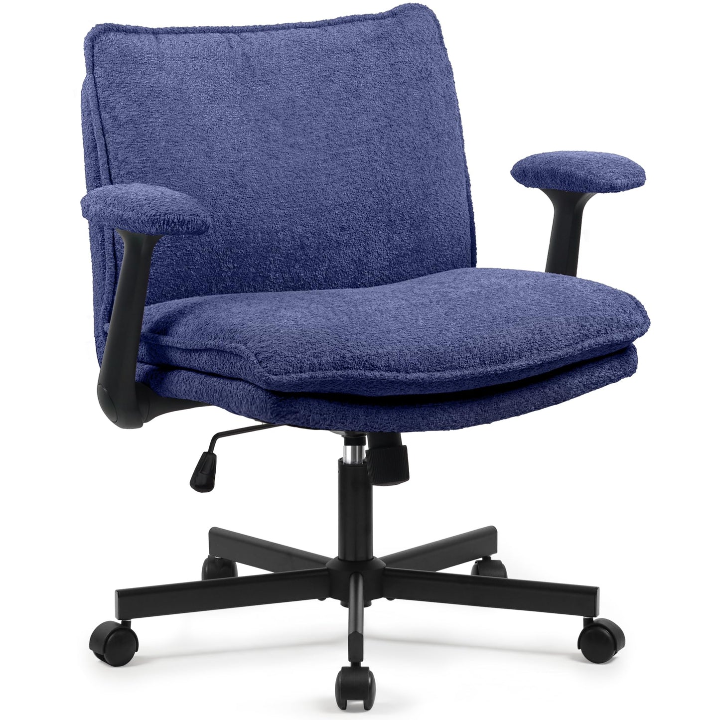 EMPSTY Criss Cross Chair with Wheels and Flip-Up Arms, Modern Cross Legged Office Chair, Wide Seat Desk Chairs for Home Office, Vanity, Apartment, Navy Blue